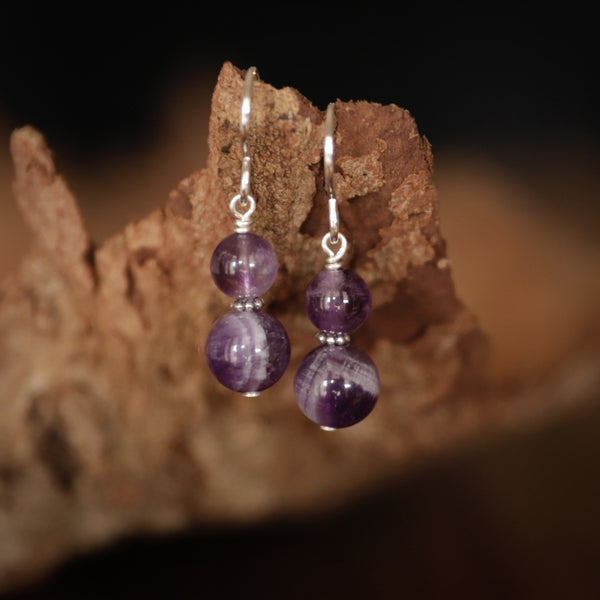 Healing crystal earrings handmade in Australia. Spirituality jewelry. Amethyst earrings