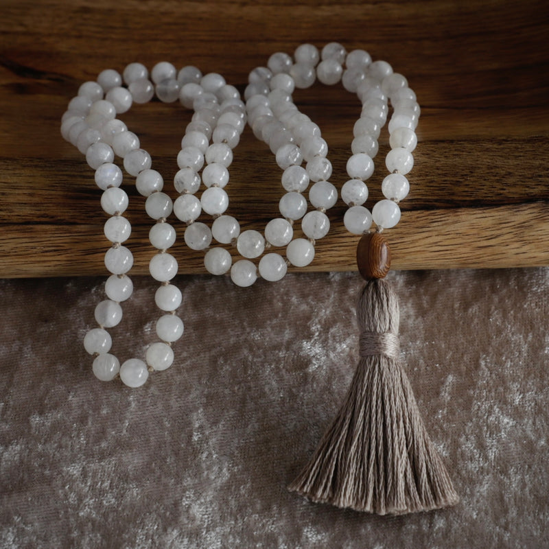 Rainbow Moonstone Mala Necklace – GLOW DEEPER