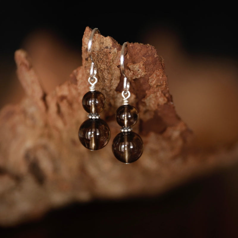 Healing crystal earrings handmade in Australia. Spirituality jewelry. Smokey quartz earrings